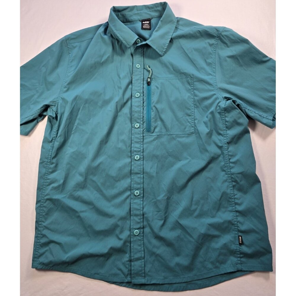REI Co-op Men's L Green Short Sleeve Hiking Shirt Zip Pocket Outdoor Travel Top